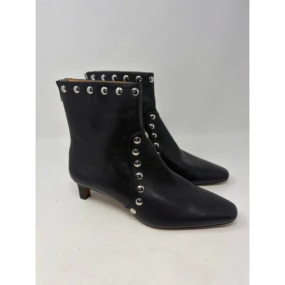 NWOT Madewell Dimes Kitten-Heel Boots 8 black leather studs moto biker booties